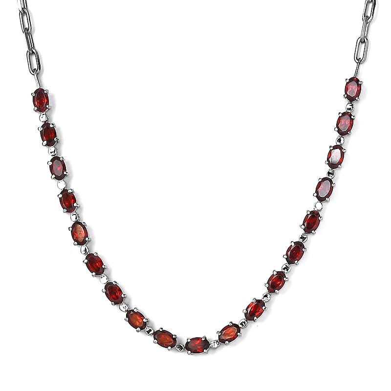 Mozambique Garnet 10.20 ctw Necklace (18 Inches) in Platinum Bond and Stainless Steel
