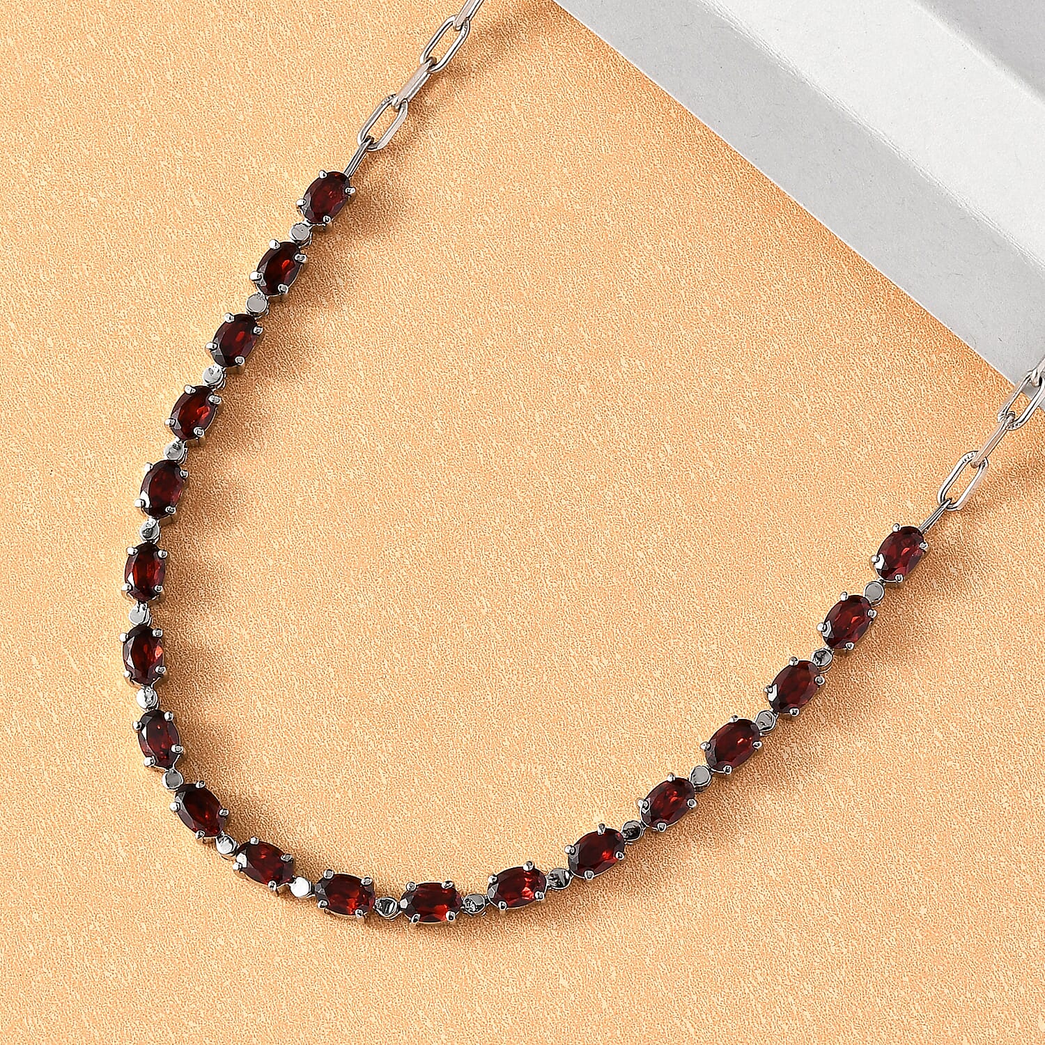 Mozambique Garnet 10.20 ctw Necklace (18 Inches) in Platinum Bond and Stainless Steel