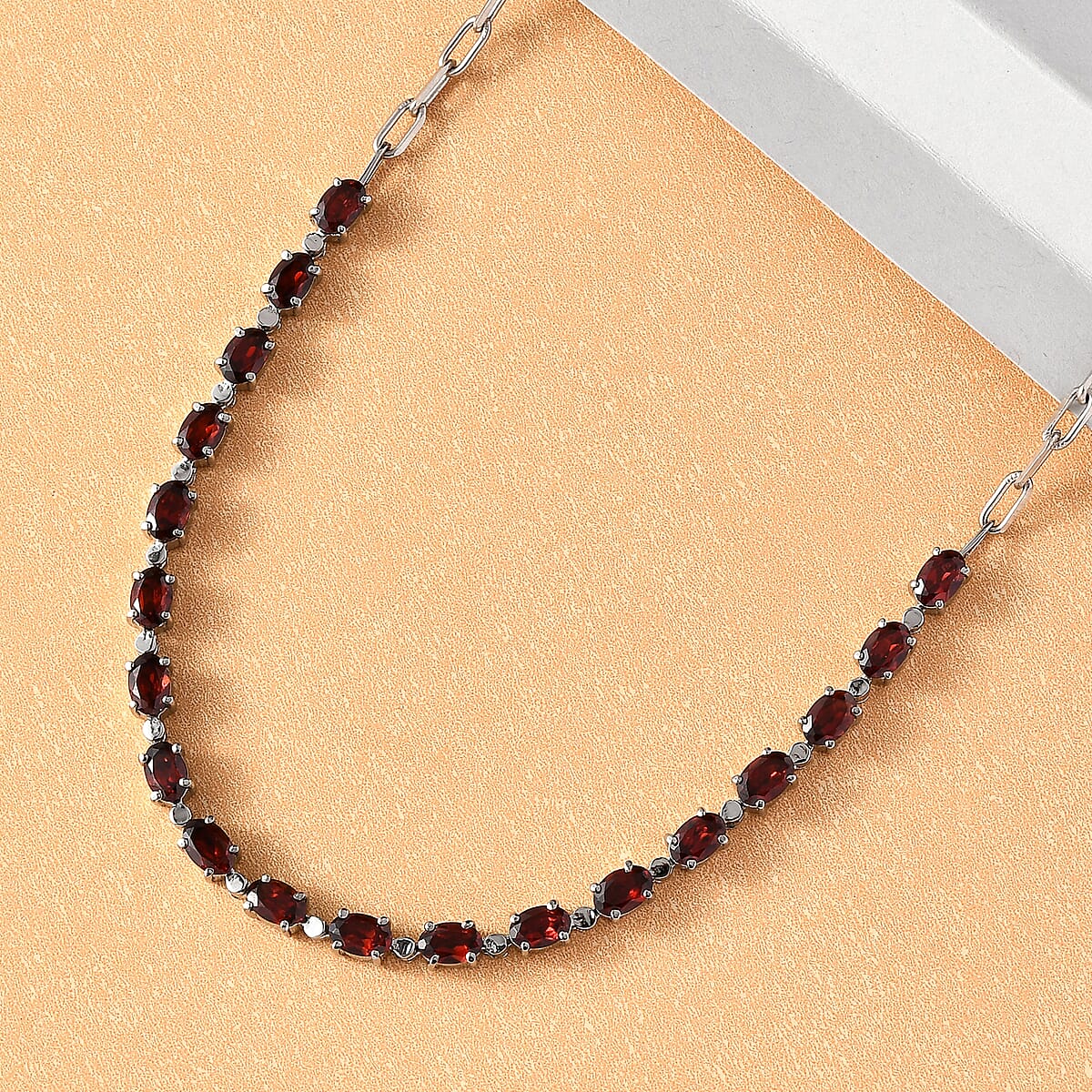 Mozambique Garnet 10.20 ctw Necklace (18 Inches) in Platinum Bond and Stainless Steel image number 1