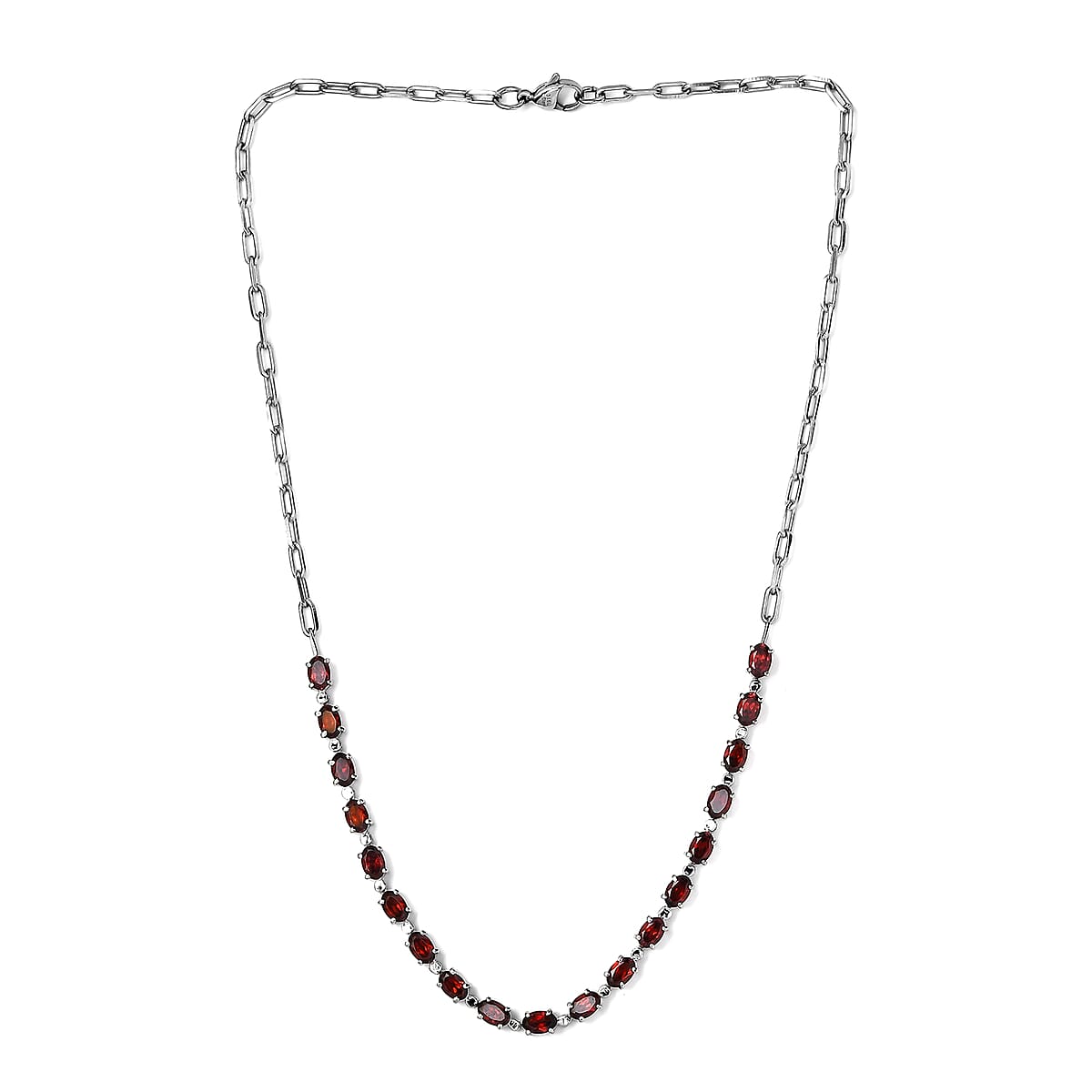 Mozambique Garnet 10.20 ctw Necklace (18 Inches) in Platinum Bond and Stainless Steel image number 2
