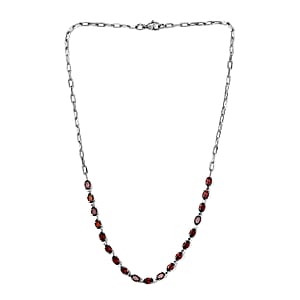 Mozambique Garnet 10.20 ctw Necklace (18 Inches) in Platinum Bond and Stainless Steel
