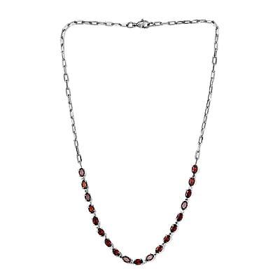 Mozambique Garnet 10.20 ctw Necklace (18 Inches) in Platinum Bond and Stainless Steel