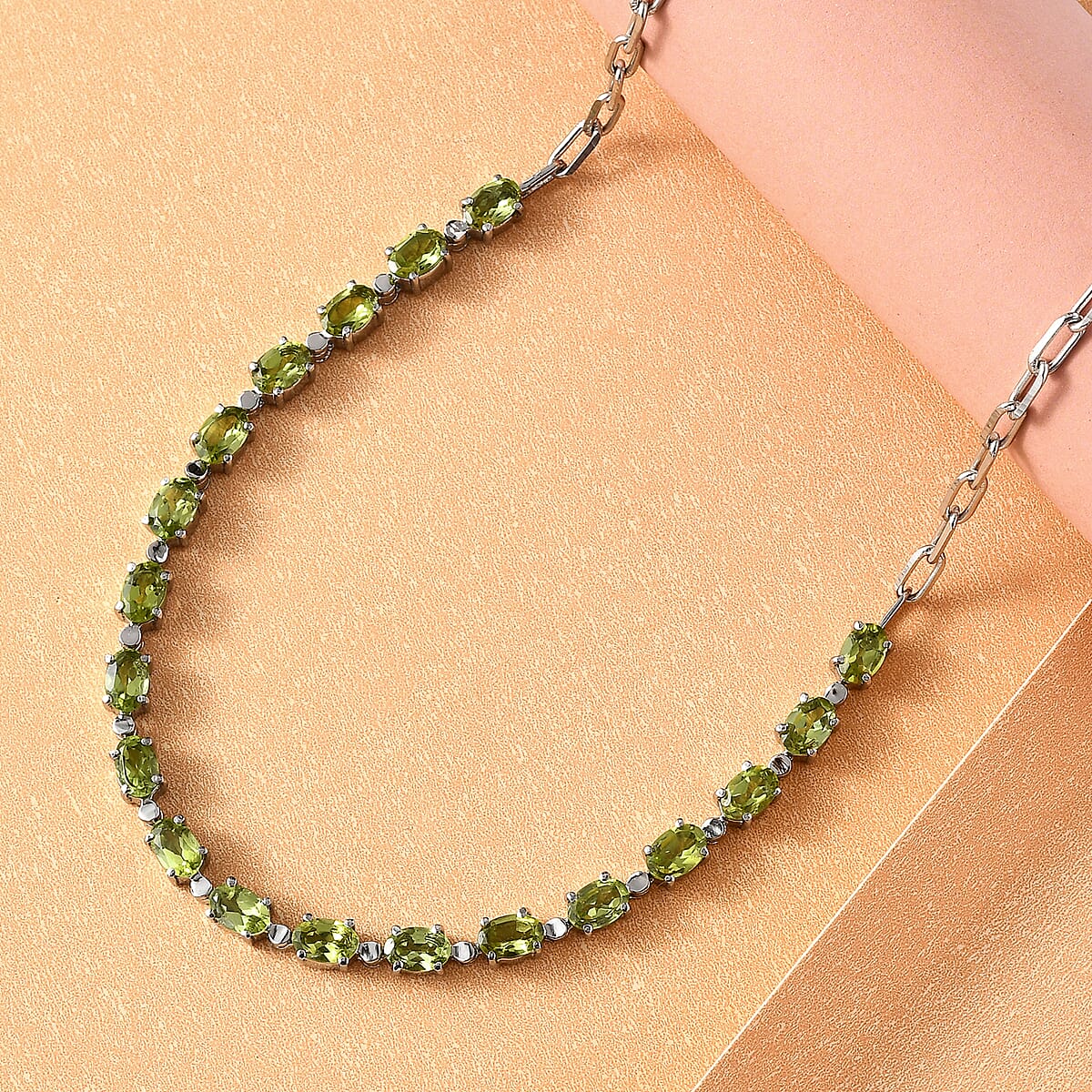 Hebei Peridot 9.50 ctw Necklace in Platinum Bond and Stainless Steel 18 Inches image number 1