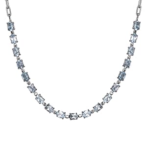 Sky Blue Topaz Paper Clip Chain Necklace 18 Inches in Platinum Bond and Stainless Steel 10.10 ctw