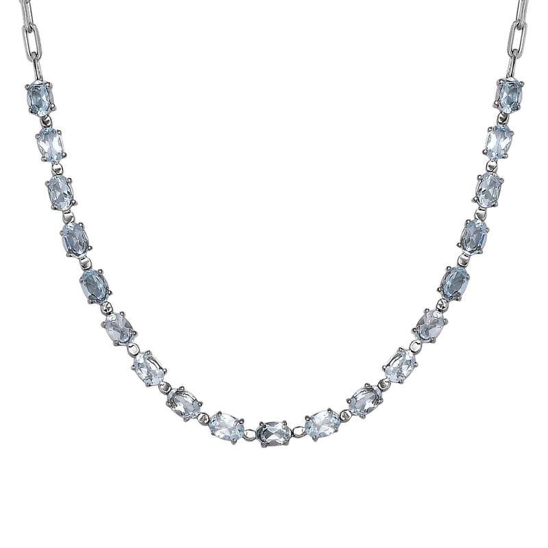Sky Blue Topaz 10.10 ctw Paper Clip Chain Necklace in Platinum Bond and Stainless Steel 18 Inches 
