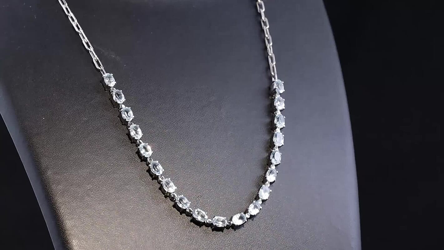 Sky Blue Topaz 10.10 ctw Paper Clip Chain Necklace in Platinum Bond and Stainless Steel 18 Inches