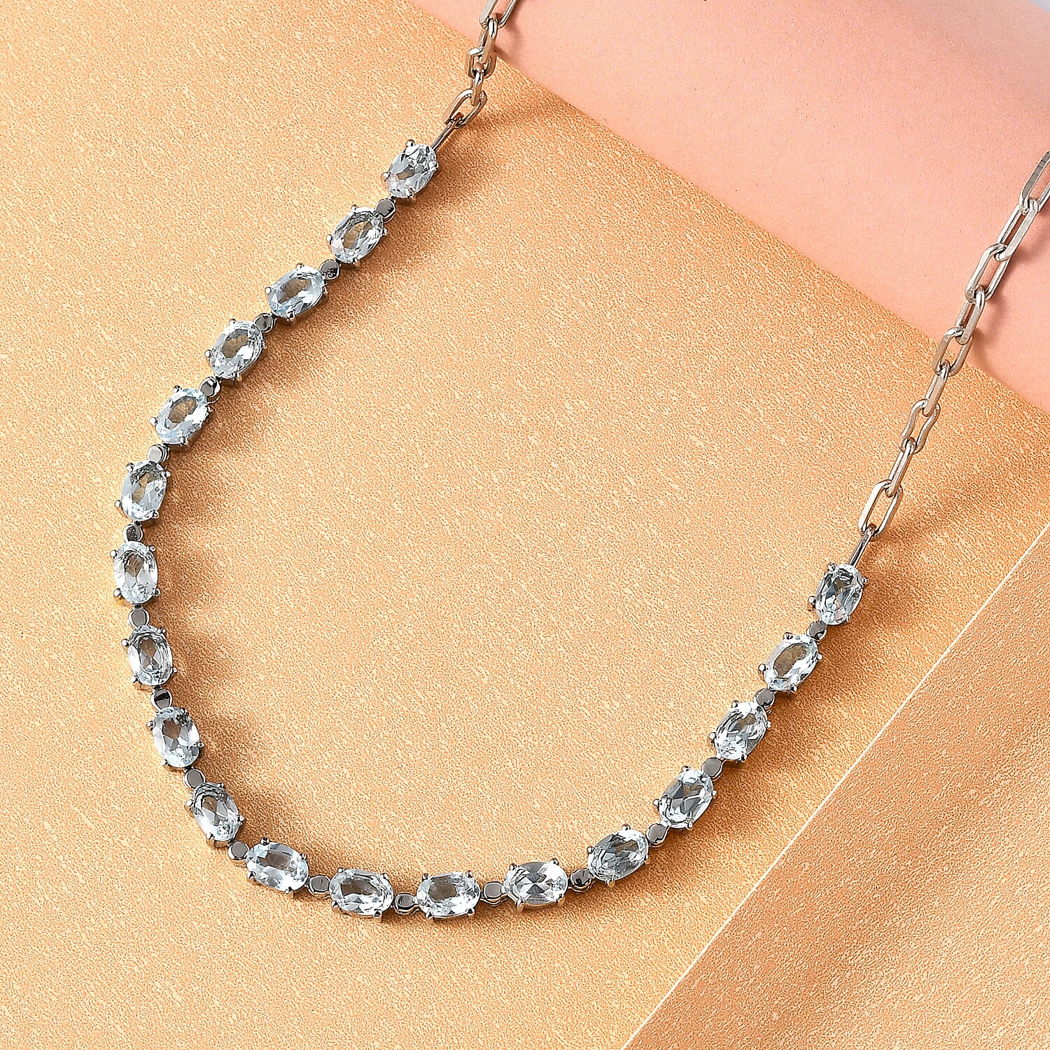 Sky Blue Topaz 10.10 ctw Paper Clip Chain Necklace in Platinum Bond and Stainless Steel 18 Inches 