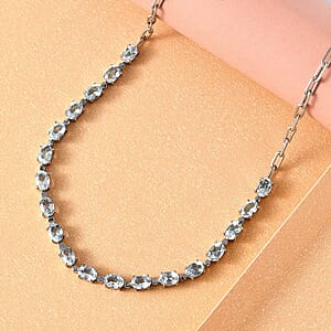 Sky Blue Topaz Paper Clip Chain Necklace 18 Inches in Platinum Bond and Stainless Steel 10.10 ctw