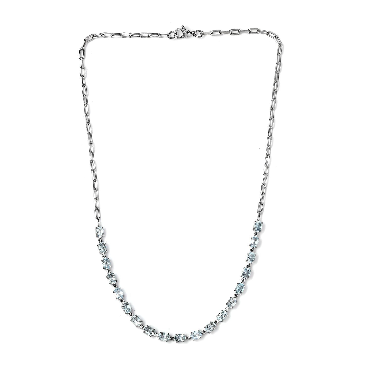Sky Blue Topaz 10.10 ctw Paper Clip Chain Necklace in Platinum Bond and Stainless Steel 18 Inches 