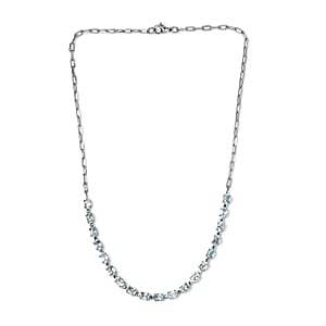 Sky Blue Topaz Paper Clip Chain Necklace 18 Inches in Platinum Bond and Stainless Steel 10.10 ctw