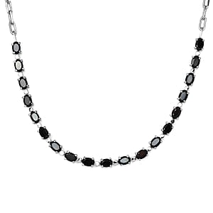 Thai Black Spinel 11.10 ctw Necklace in Platinum Bond and Stainless Steel 18 Inches 