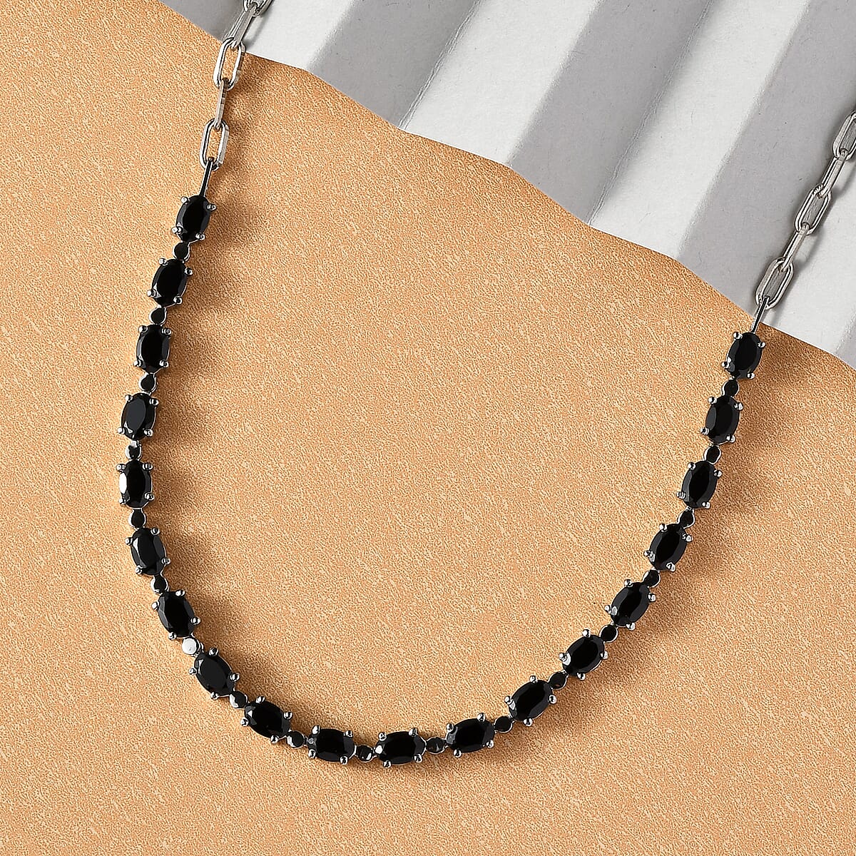 Thai Black Spinel 11.10 ctw Necklace in Platinum Bond and Stainless Steel 18 Inches  image number 1
