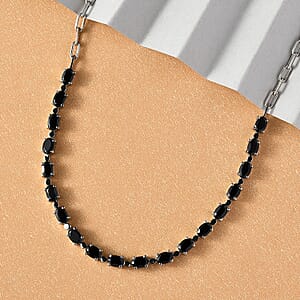 Thai Black Spinel 11.10 ctw Necklace in Platinum Bond and Stainless Steel 18 Inches 