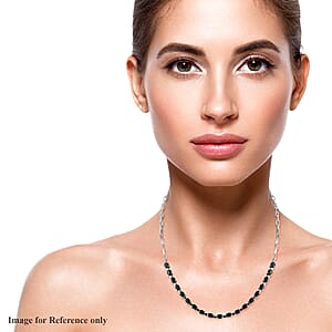 Thai Black Spinel 11.10 ctw Necklace in Platinum Bond and Stainless Steel 18 Inches 