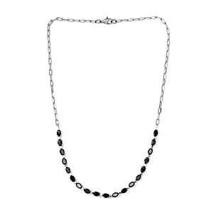 Thai Black Spinel 11.10 ctw Necklace in Platinum Bond and Stainless Steel 18 Inches 