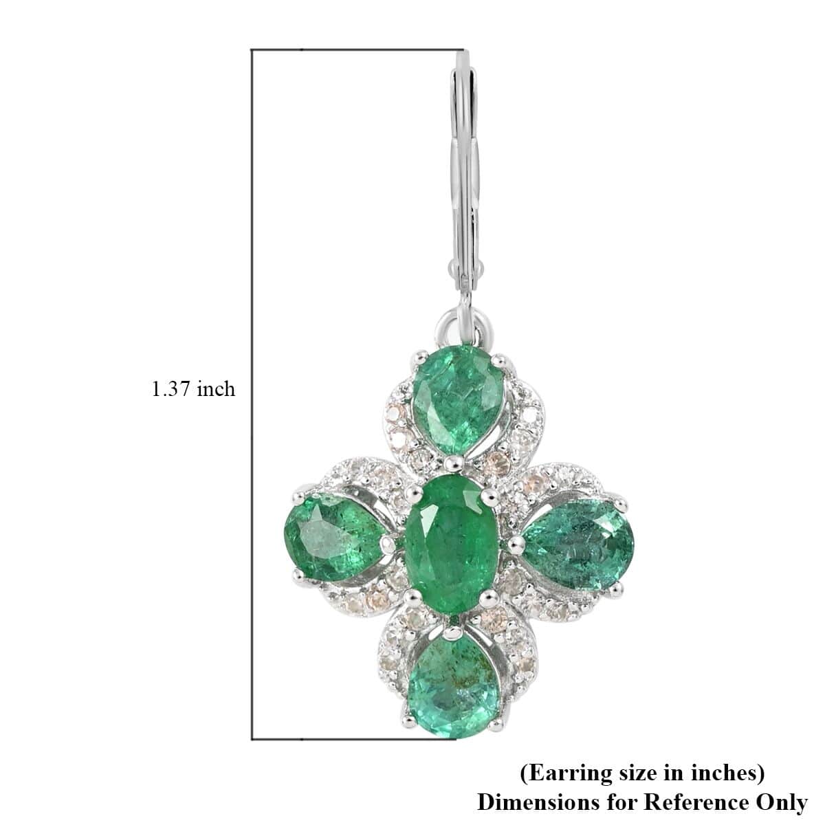 AAA Kagem Emerald and White Zircon Lever Back Earrings in Rhodium Over Sterling Silver 3.60 ctw image number 4