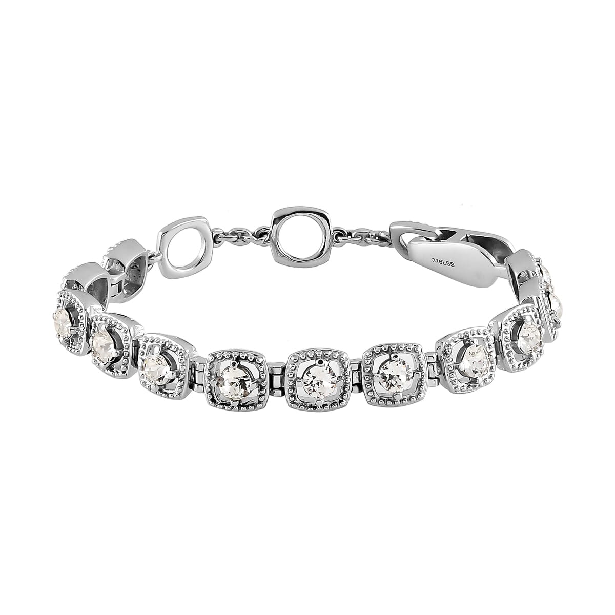 White Crystal Bracelet in Stainless Steel (7.25 In) image number 0