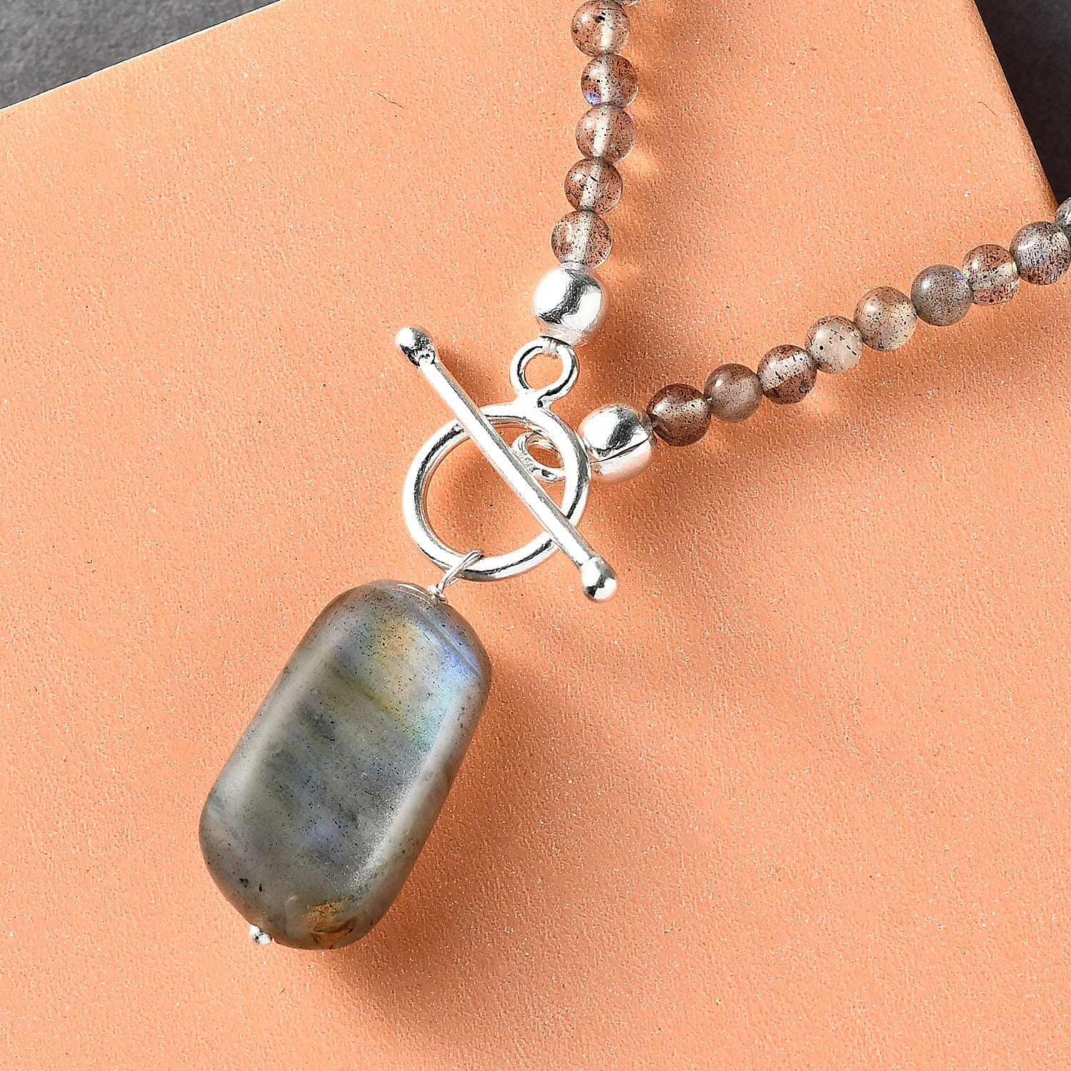 Malagasy Labradorite Beaded Necklace 20 Inches in Sterling Silver 51.30 ctw