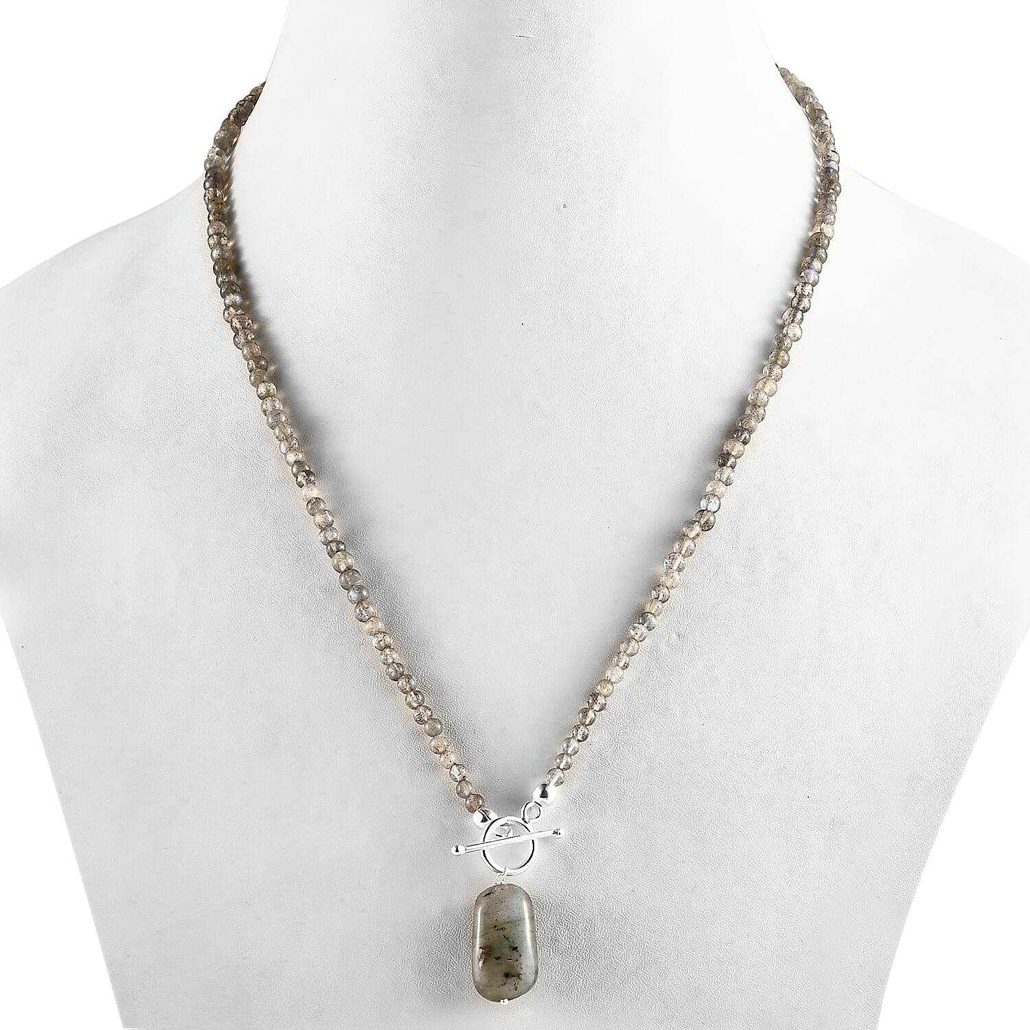 Malagasy Labradorite Beaded Necklace 20 Inches in Sterling Silver 51.30 ctw