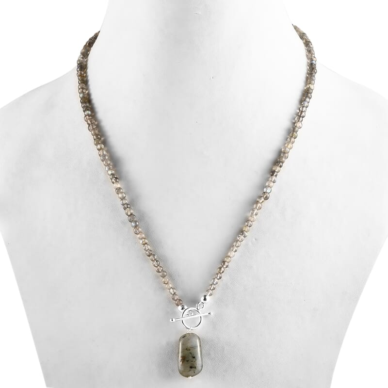 Malagasy Labradorite Beaded Necklace 20 Inches in Sterling Silver 51.30 ctw