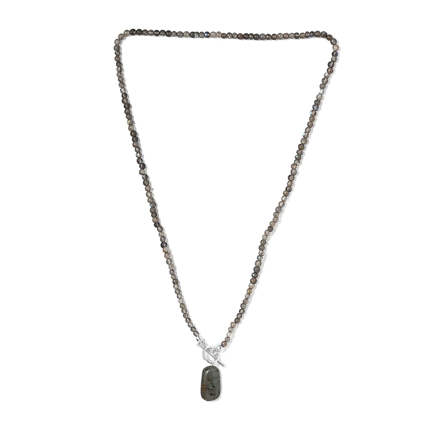 Malagasy Labradorite Beaded Necklace 20 Inches in Sterling Silver 51.30 ctw