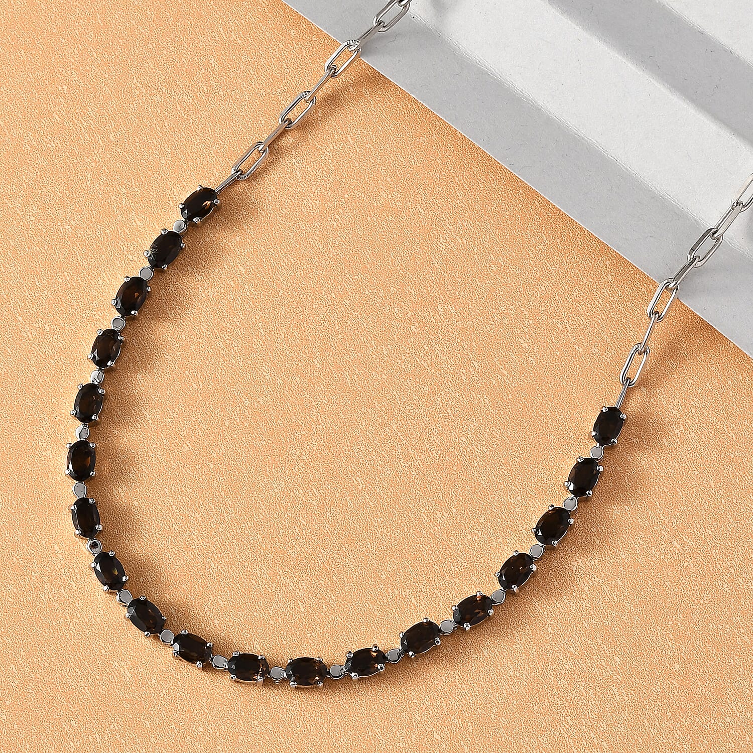 Brazilian Smoky Quartz 7.60 ctw Necklace in Platinum Bond and Stainless Steel 18 Inches 
