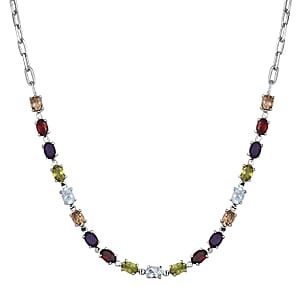 Multi Gemstone 9.50 ctw Necklace (18 Inches) in Platinum Bond and Stainless Steel