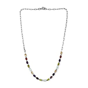 Multi Gemstone 9.50 ctw Necklace (18 Inches) in Platinum Bond and Stainless Steel