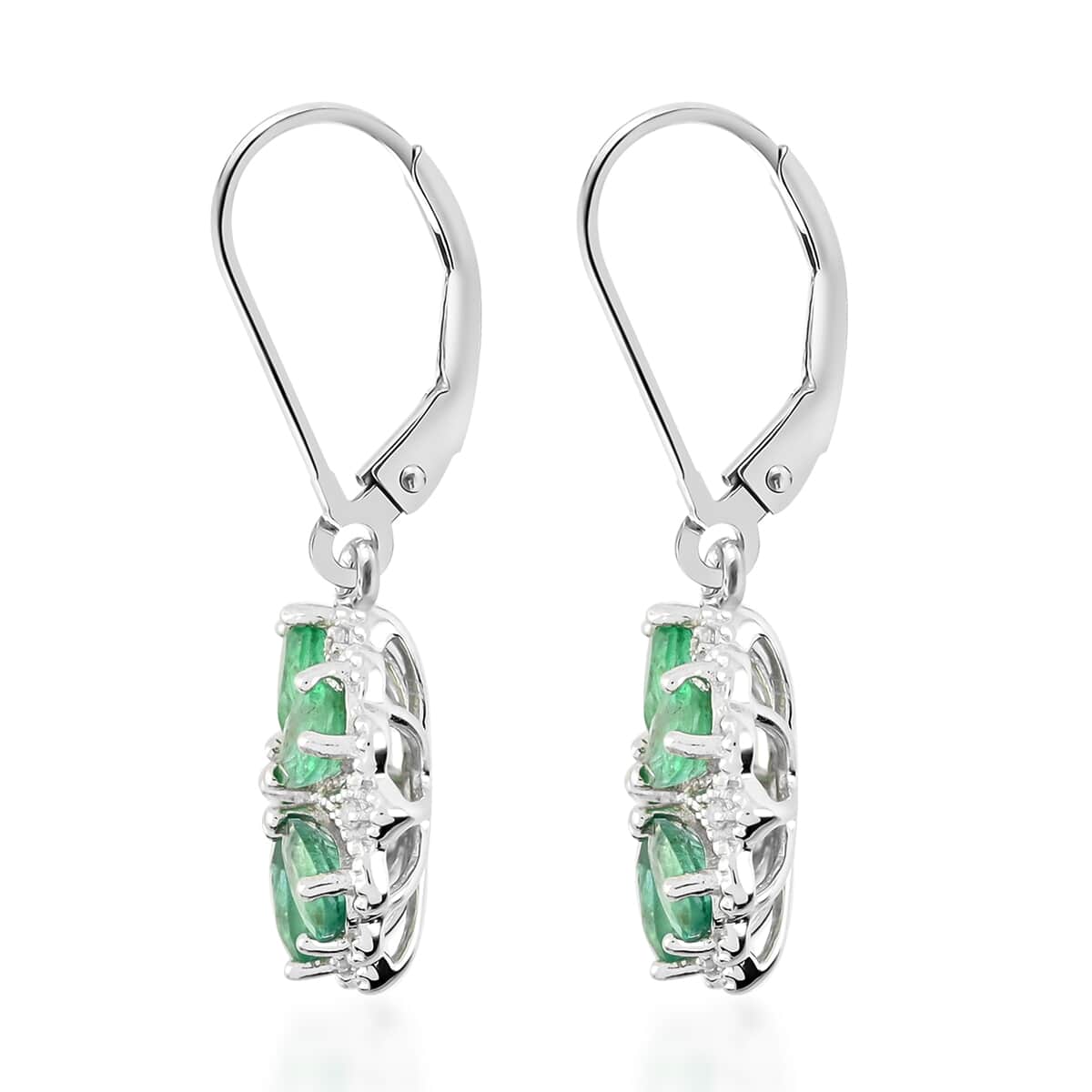 AAA Kagem Emerald and White Zircon Floral Earrings in Rhodium Over Sterling Silver 2.10 ctw image number 3