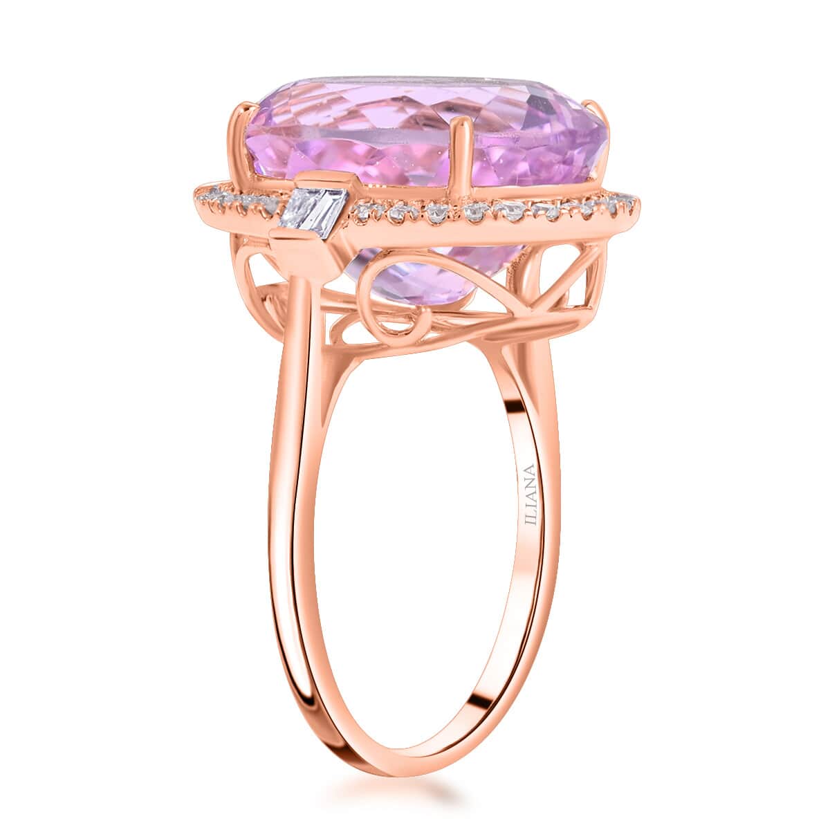 Certified and Appraised Iliana 18K Rose Gold AAA Patroke Kunzite and G-H SI Diamond Halo Ring (Size 7.0) 5.40 Grams 12.80 ctw image number 3