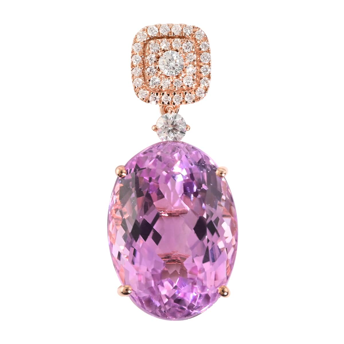 Certified and Appraised ILIANA 18K Rose Gold AAA Patroke Kunzite and G-H SI Diamond Pendant 3.30 Grams 16.30 ctw image number 0