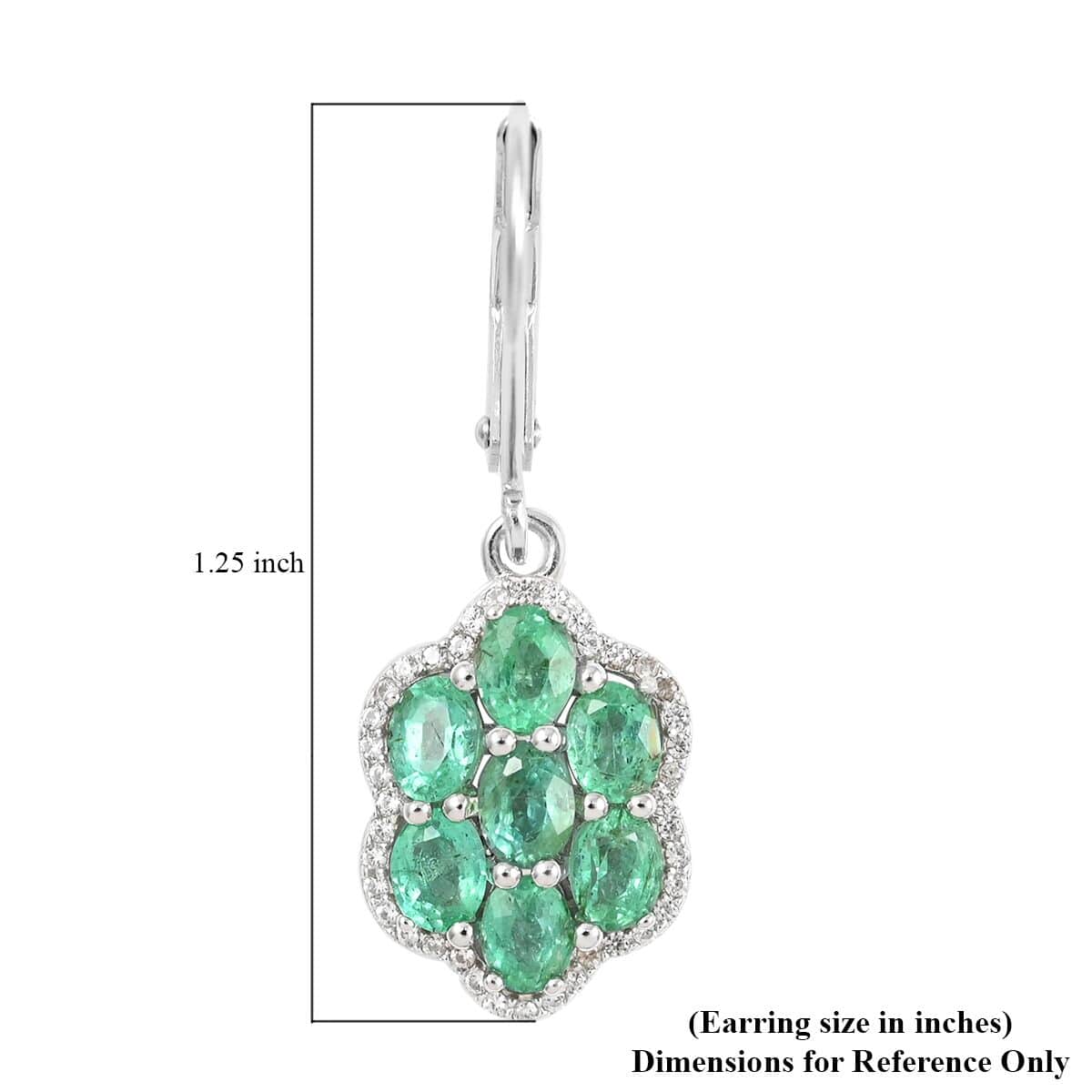 AAA Kagem Emerald and White Zircon Flower Earrings in Rhodium Over Sterling Silver 2.50 ctw image number 4