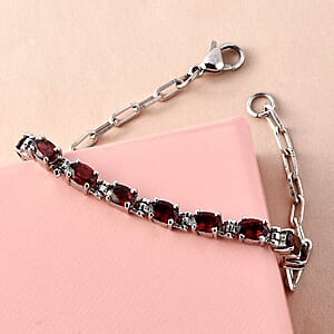 Mozambique Garnet 4.90 ctw Bracelet in Platinum Bond and Stainless Steel (7.25 In)