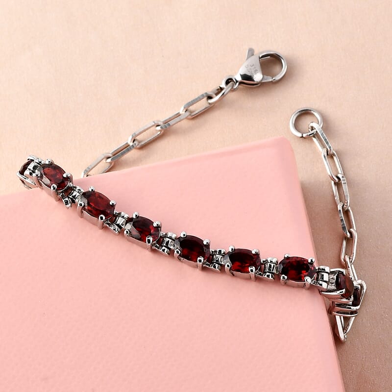 Mozambique Garnet 4.90 ctw Bracelet in Platinum Bond and Stainless Steel (7.25 In)