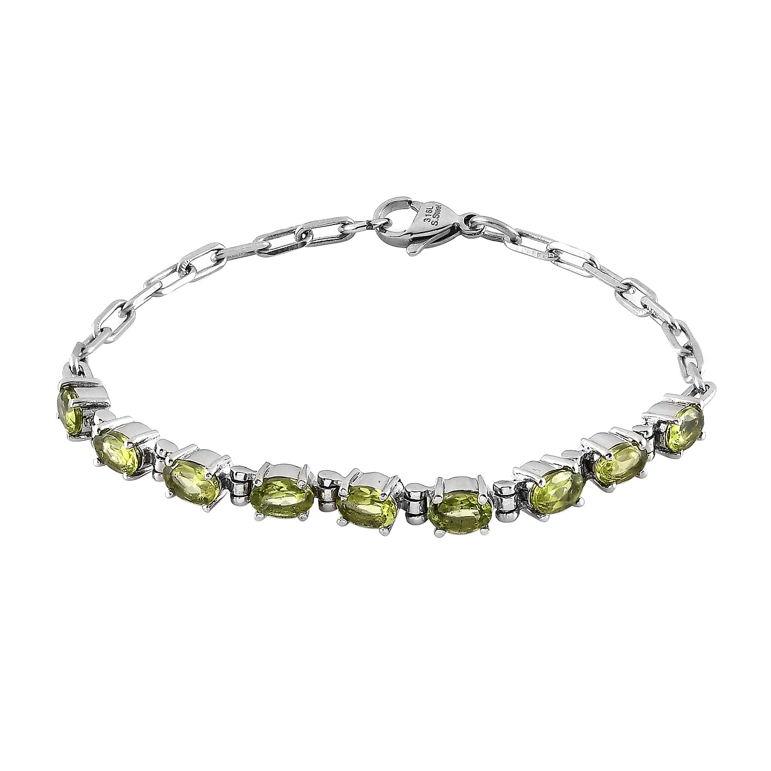 Hebei Peridot 4.30 ctw Bracelet in Platinum Bond and Stainless Steel (7.25 In)
