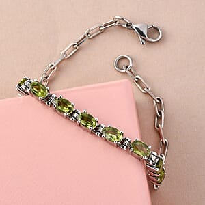 Hebei Peridot 4.30 ctw Bracelet in Platinum Bond and Stainless Steel (7.25 In)