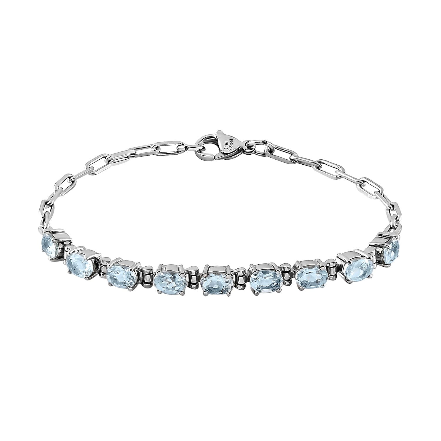 Sky Blue Topaz 5.75 ctw Bracelet in Platinum Bond and Stainless Steel (7.25 In)