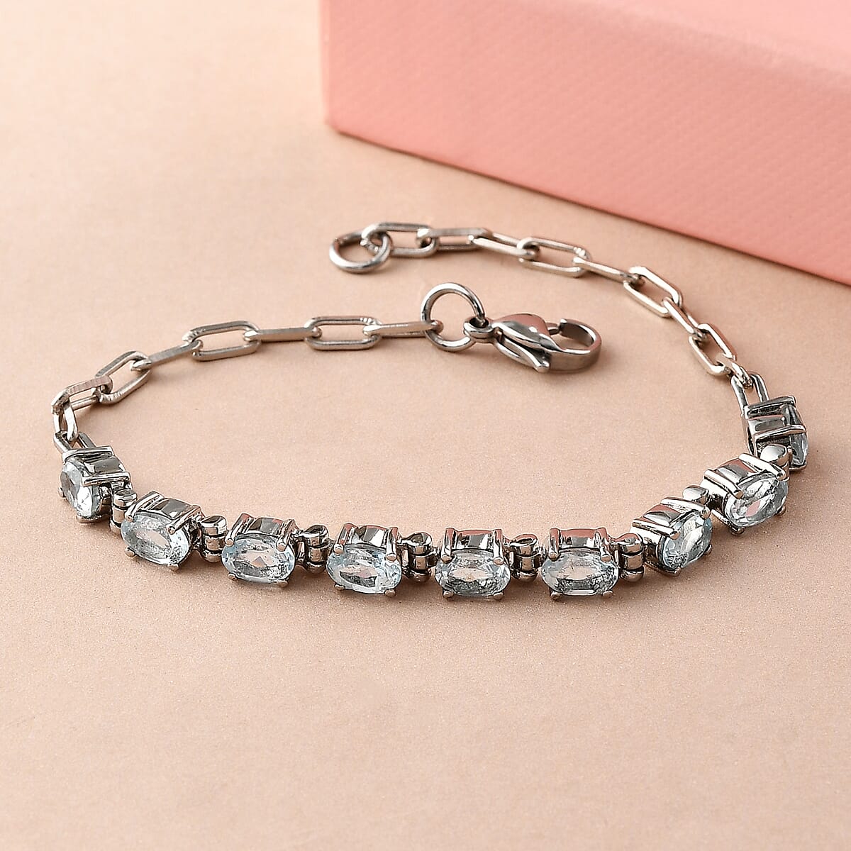 Sky Blue Topaz 5.75 ctw Bracelet in Platinum Bond and Stainless Steel (7.25 In) image number 1