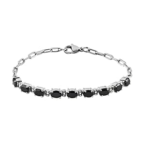 Thai Black Spinel 5.00 ctw Bracelet in Platinum Bond and Stainless Steel (7.25 In)