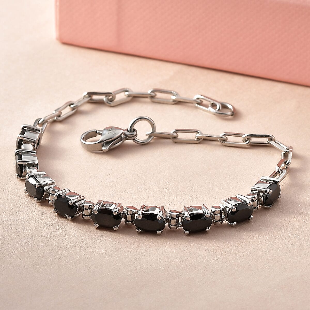 Thai Black Spinel 5.00 ctw Bracelet in Platinum Bond and Stainless Steel (7.25 In) image number 1