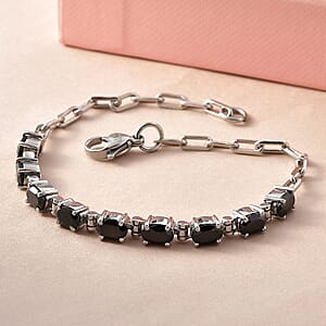 Thai Black Spinel 5.00 ctw Bracelet in Platinum Bond and Stainless Steel (7.25 In)