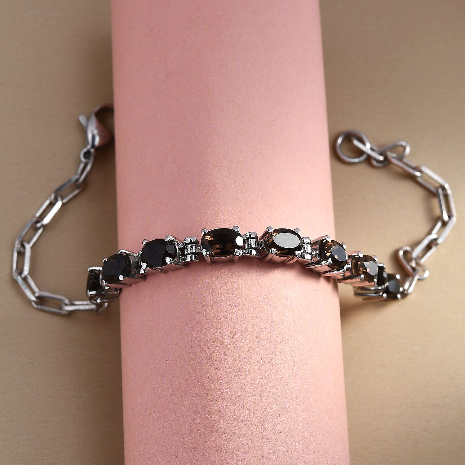 Brazilian Smoky Quartz 3.75 ctw Bracelet in Platinum Bond and Stainless Steel (7.25 In)