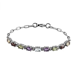 Multi Gemstone 4.20 ctw Bracelet in Platinum Bond and Stainless Steel (7.25 In)