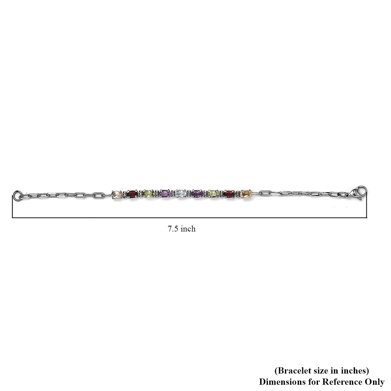 Multi Gemstone 4.20 ctw Bracelet in Platinum Bond and Stainless Steel (7.25 In)