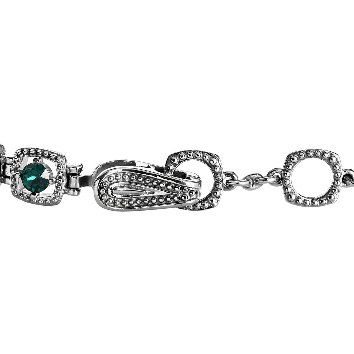 Emerald Color Crystal Bracelet in Stainless Steel (7.25 In) image number 3