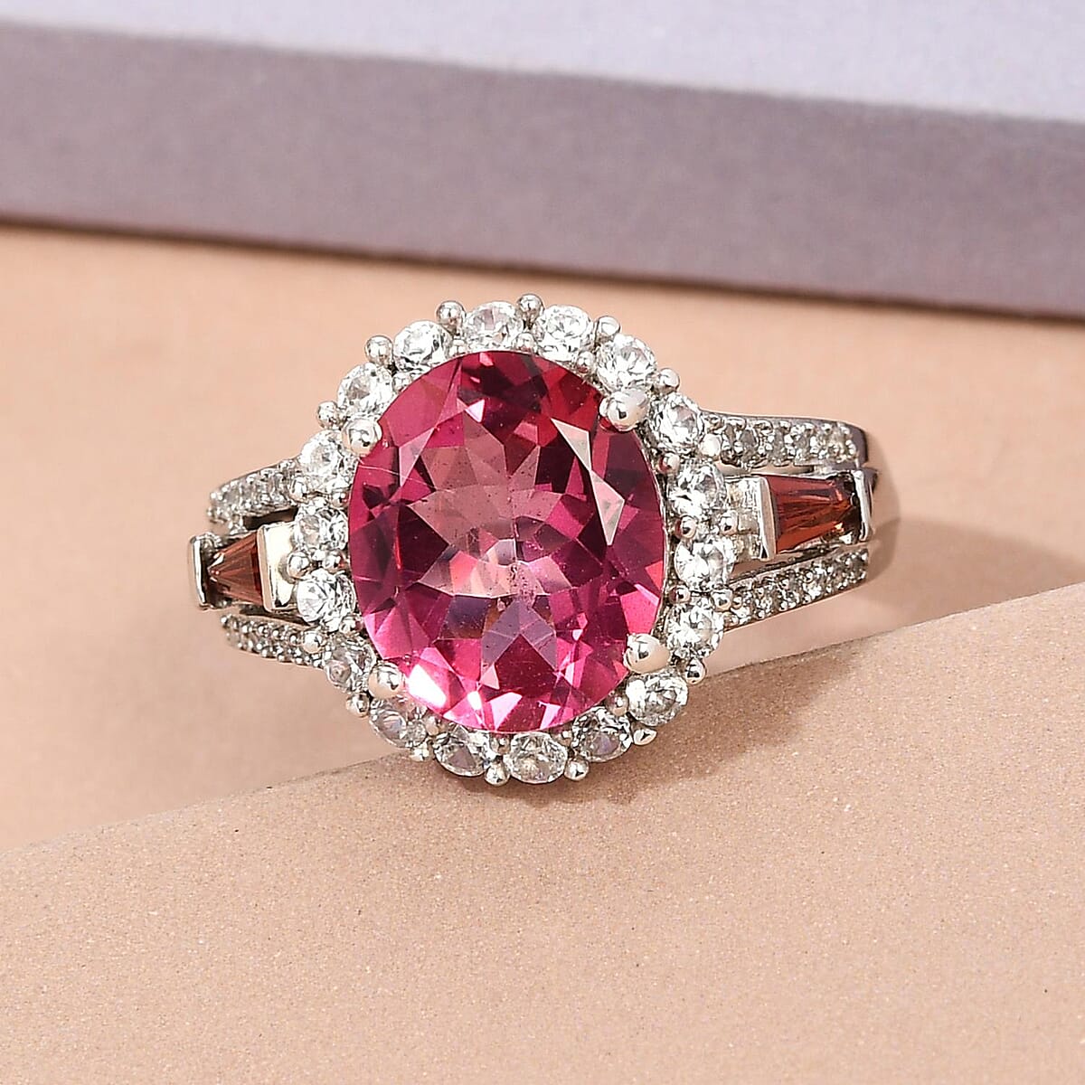Pure Pink Mystic Topaz and Multi Gemstone Cocktail Ring in Platinum Over Sterling Silver (Size 9.0) 6.85 ctw image number 1