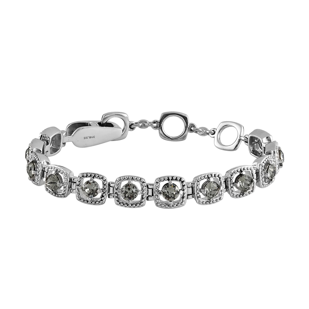 Black Diamond Crystal Bracelet in Stainless Steel (7.25 In) image number 0