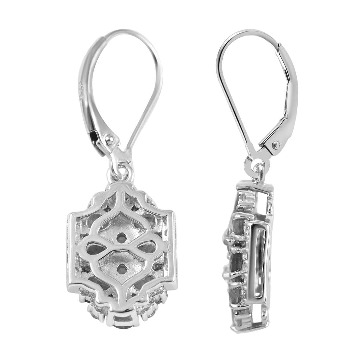 AAA Kagem Emerald and White Zircon Dangle Earrings in Rhodium Over Sterling Silver 3.10 ctw image number 3
