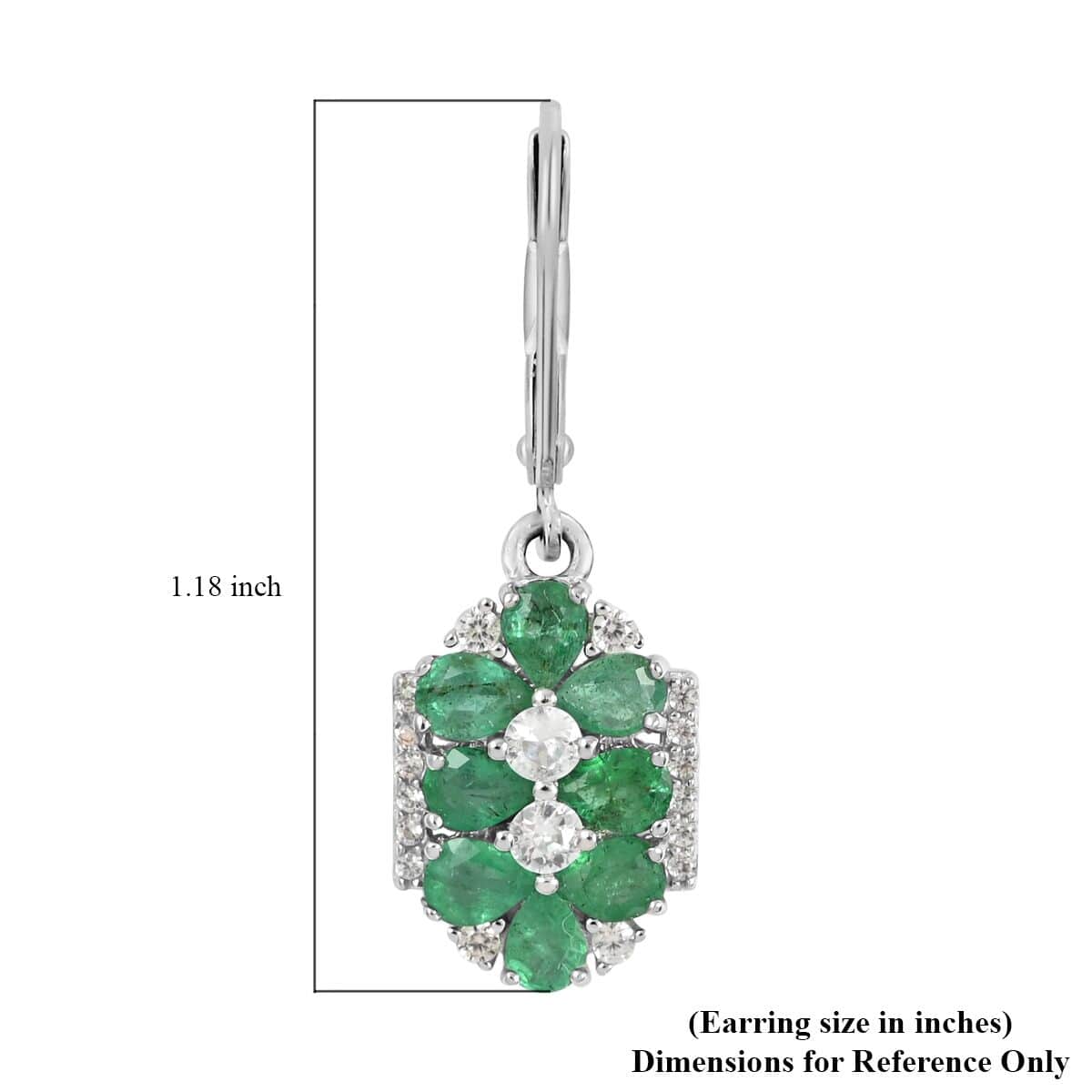 AAA Kagem Emerald and White Zircon Dangle Earrings in Rhodium Over Sterling Silver 3.10 ctw image number 4
