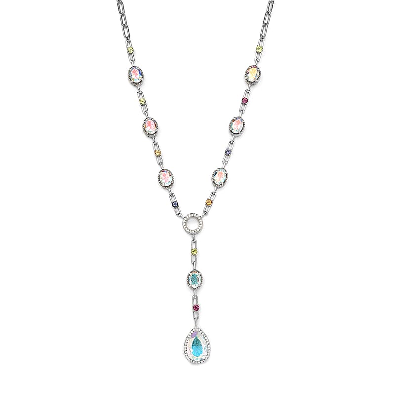 Mercury Mystic Topaz and Multi Gemstone Station Necklace 18 Inches in Platinum Over Sterling Silver 18.10 ctw
